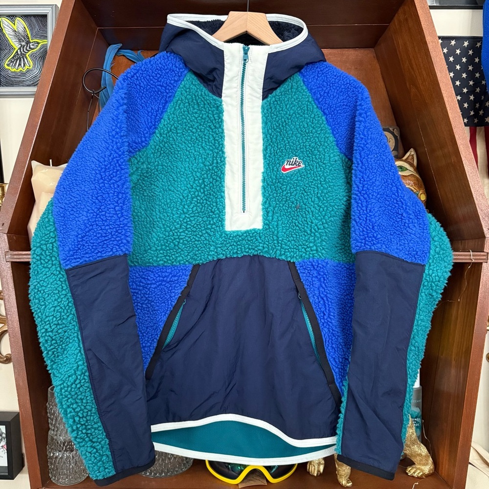 Nike - Sherpa Half-Zip Sportswear Hoodie - Blue/Green - Women’s Small - Picture 4 of 8